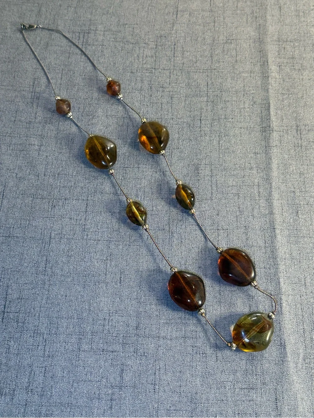 Vintage Amber Tone Lucite Acrylic Nugget Station Necklace 30